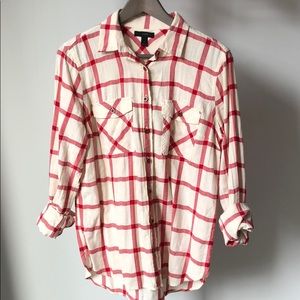 J Crew red and cream button down shirt—Size 6